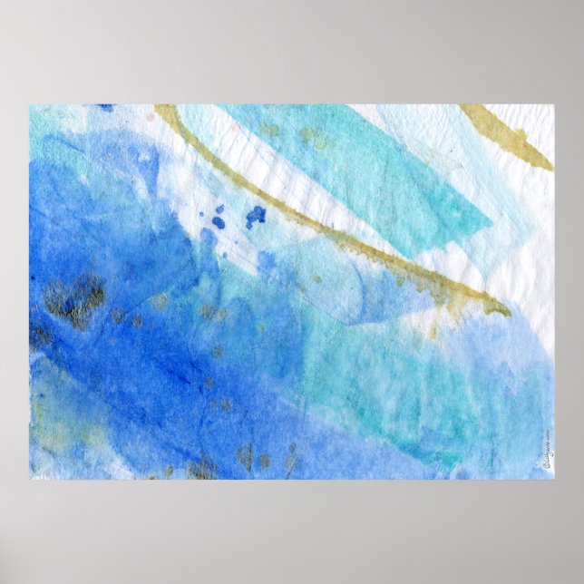 Blues 005 Abstract Watercolor Textured Paper Poster (Front)