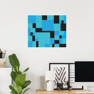 Blues and Black Abstract Art Geometric Design  Poster