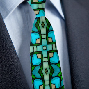 Blues and Green Faux Stained Glass Tie