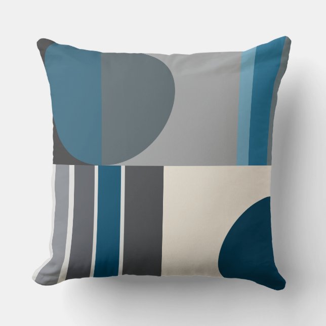 Blues and greys Geometric Cushion (Front)