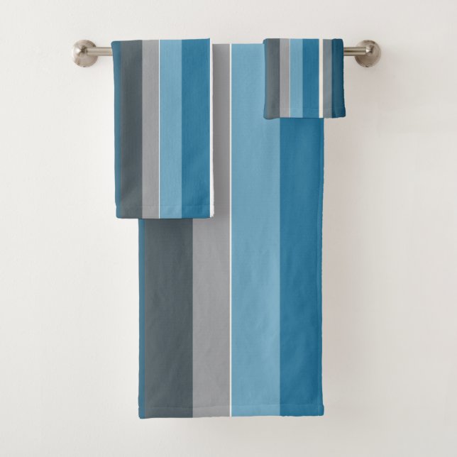 Blues and Greys Stripes Bath Towel Set (Insitu)