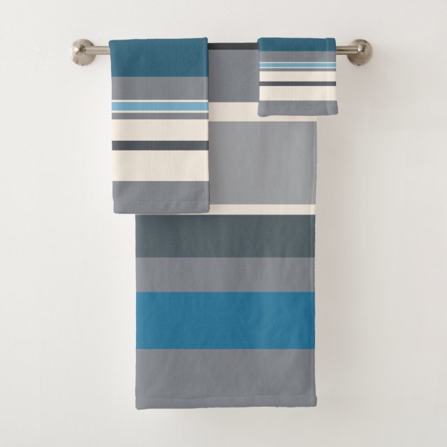 Blues and Greys Stripes   Bath Towel Set (Insitu)