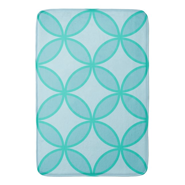 Blues and white circle flower petal pattern bath mat (Front Vertical)