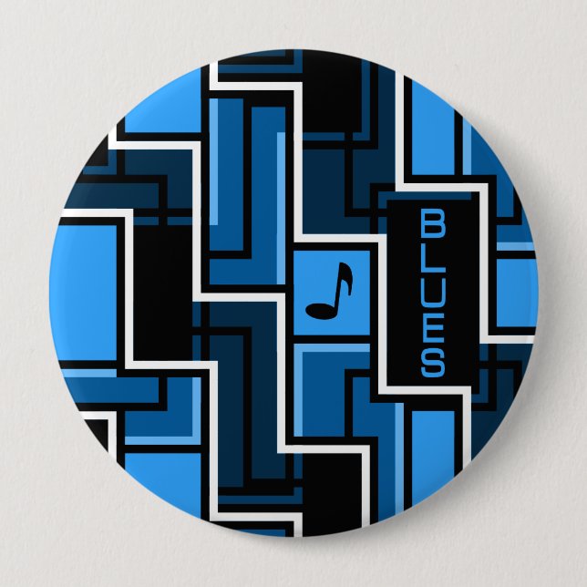 Blues button, huge 10 cm round badge (Front)
