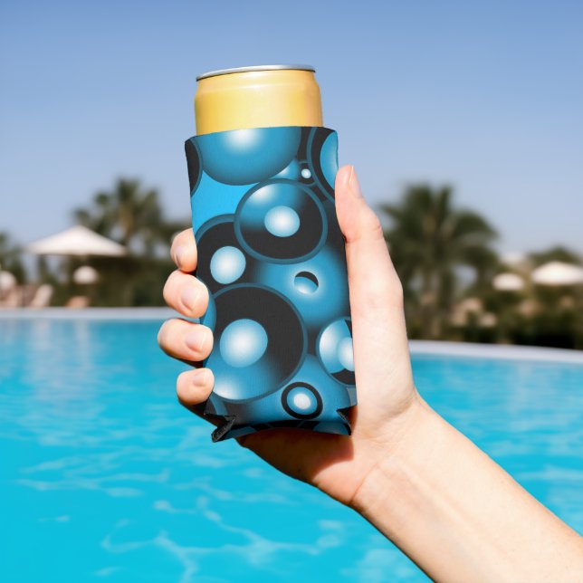 Blues Concentric Circle Orbital Abstract Art Seltzer Can Cooler (In Situ Pool)