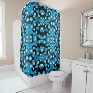 Blues Concentric Circle Orbital Abstract Art Shower Curtain