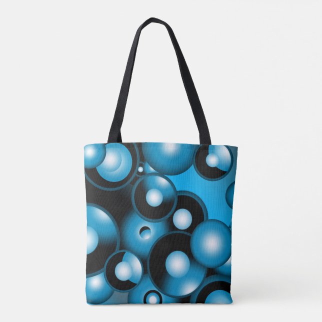 Blues Concentric Circle Orbital Abstract Art Tote Bag (Back)