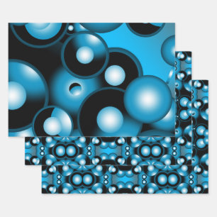 Blues Concentric Circle Orbital Abstract Art Wrapping Paper Sheet