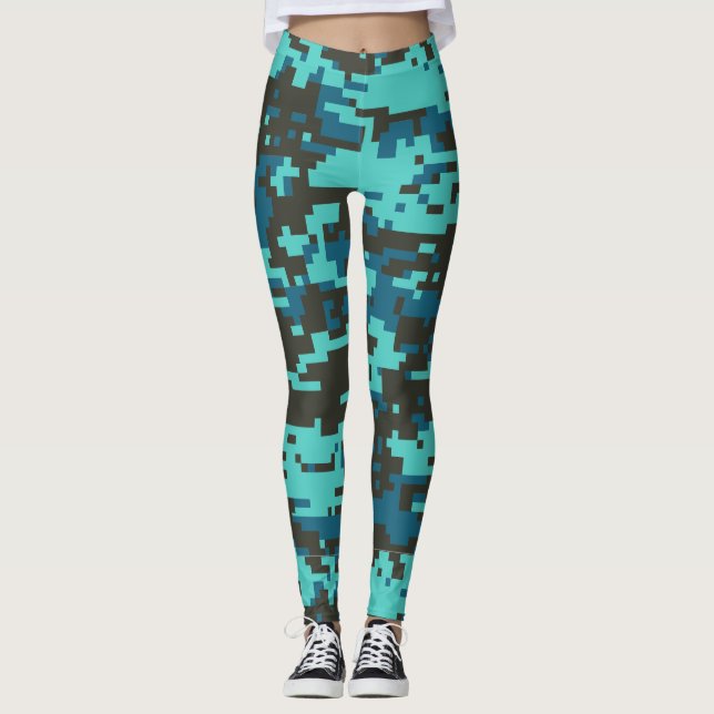 Blues Digital Camo Pattern Leggings (Front)