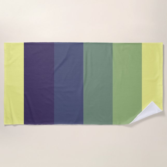 Blues + Greens Colour Block Stripe Beach Towel (Front)
