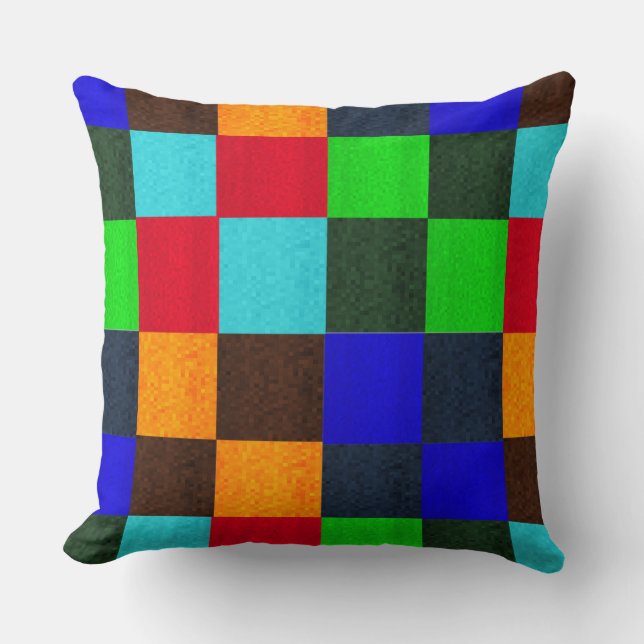 Blues Greens Multi Coloured Mosaic Checks Pattern, Cushion (Front)