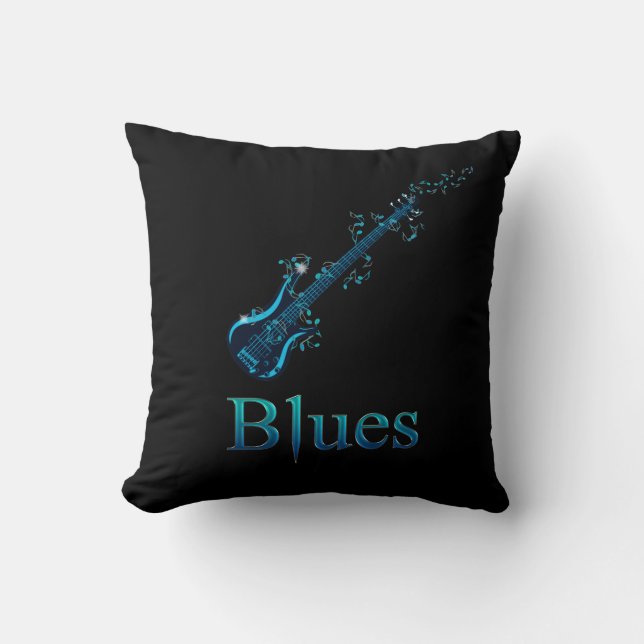 Blues Guitar Black Music Throw Pillow (Front)