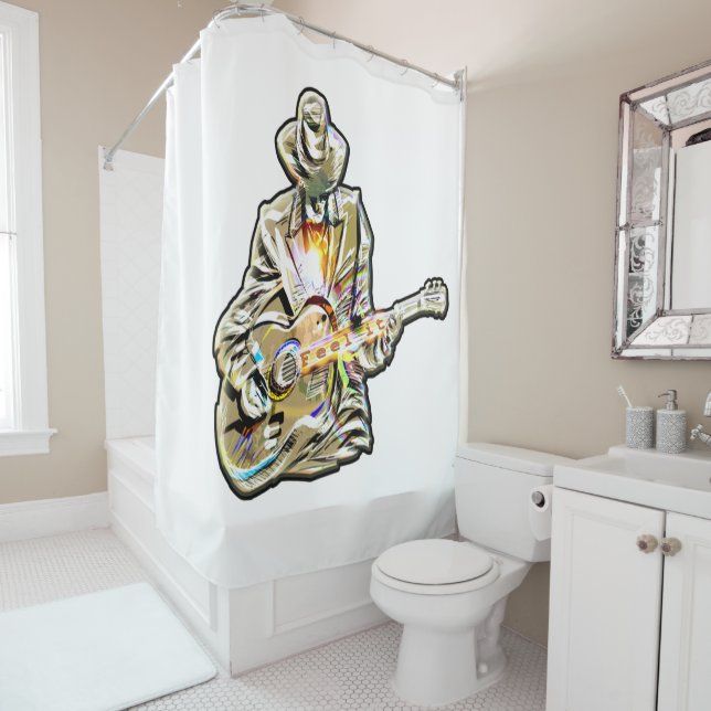 Blues Guitarist – Feel the Music Art Shower Curtain (In Situ)