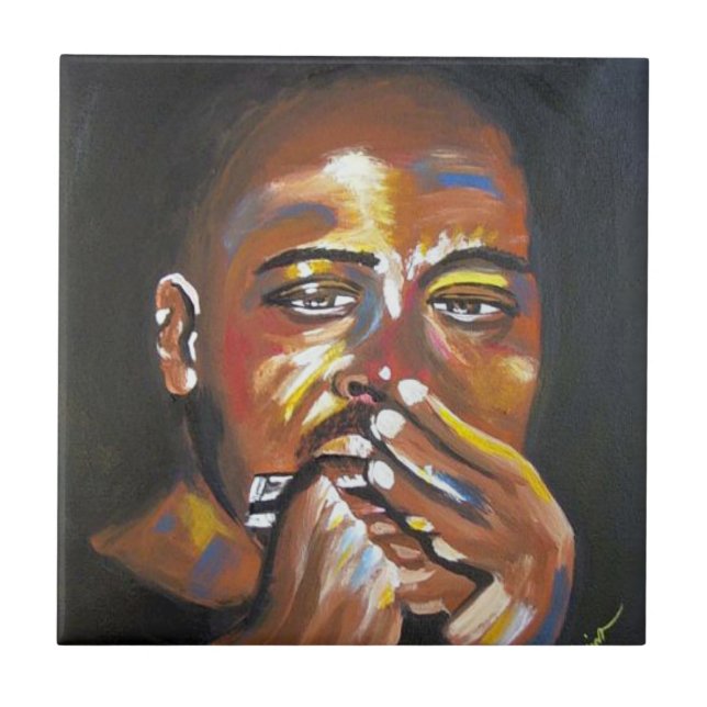 Blues Harmonica Musician African American Art Tile (Front)
