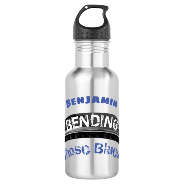 Blues harmonica player bending humour musician 532 ml water bottle (Front)