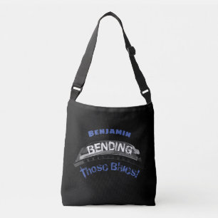 Blues harmonica player bending humour musician crossbody bag