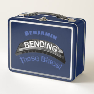 Blues harmonica player bending humour musician metal lunch box