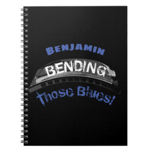 Blues harmonica player bending humour musician notebook