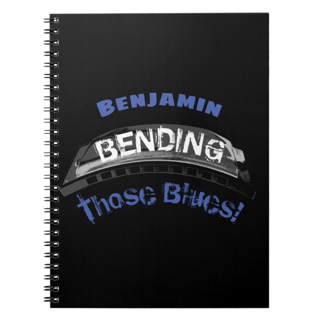 Blues harmonica player bending humour musician notebook (Front)