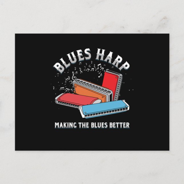 Blues Harp Harmonica Instrument Acoustic Band Gift Postcard (Front)
