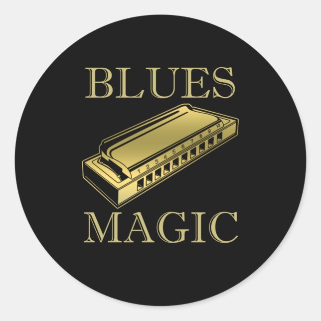Blues Magic Instrument Harmonica Music Sound Gift Classic Round Sticker (Front)