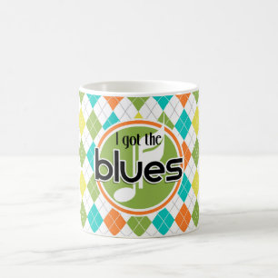 Blues Music; Colourful Argyle Pattern Coffee Mug