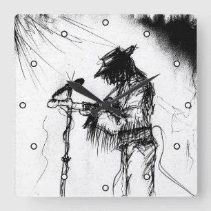 Blues Music Guitar Player and Band on Stage Dots Square Wall Clock