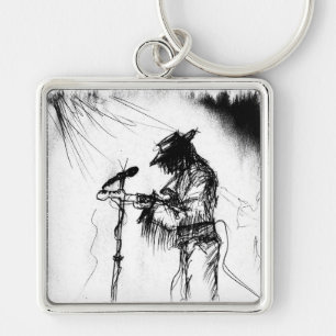 Blues Music Guitar Player and Band on Stage Key Ring