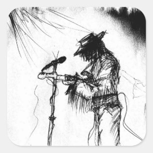 Blues Music Guitar Player and Band on Stage Square Sticker