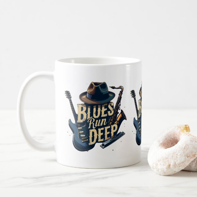 Blues Music Retro Aesthetic Vintage Jazz Coffee Mug (With Donut)