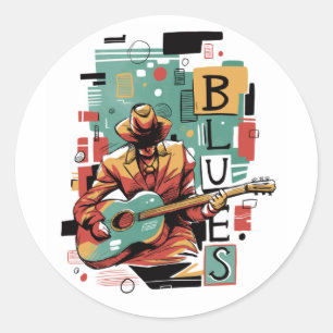 Blues musician abstract classic round sticker
