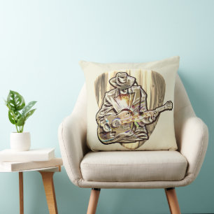 Blues Musician behind Pick - Feel the music Cushion