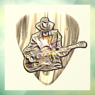 Blues Musician behind Pick - Feel the music Window Cling
