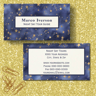 Blues Night Sky Watercolor Gold Stars Business Card