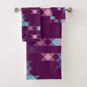 blues, pinks and purple geometric bath towel set