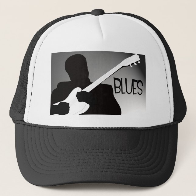 Blues player's silhouette with a spotlight trucker hat (Front)