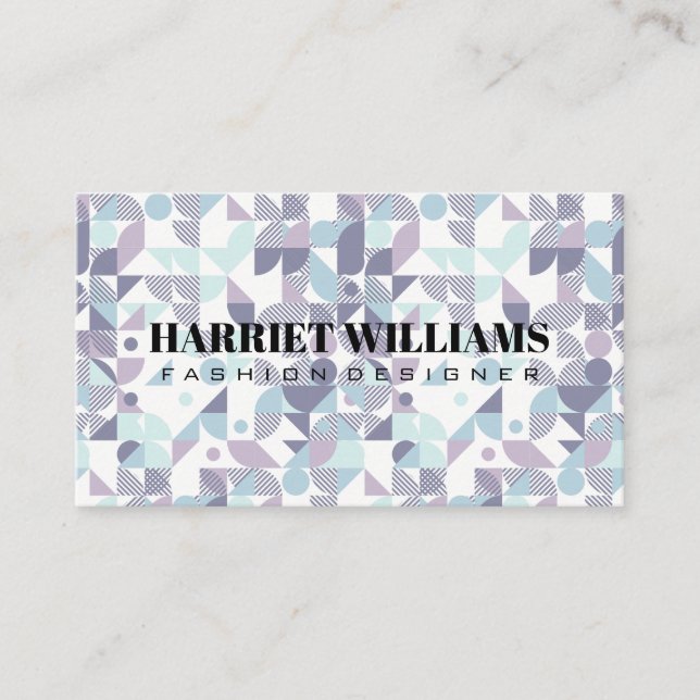 Blues Purples Geometric Patterns Business Card (Front)