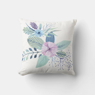 Blues & Purples Watercolor Floral Bouquet Pattern Cushion