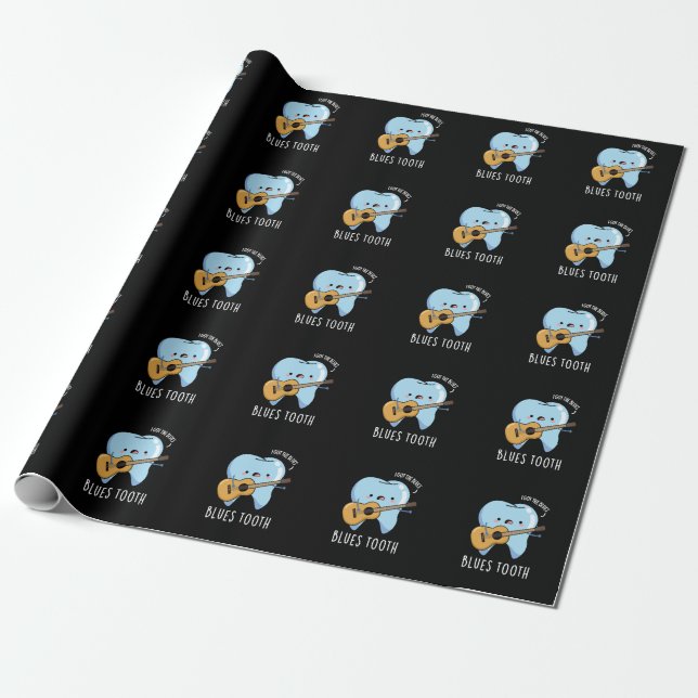 Blues Tooth Funny Dental Music Pun Dark BG Wrapping Paper (Unrolled)