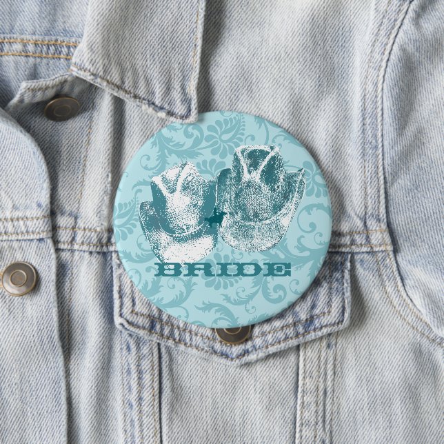 Bluestone Teal Western Horse Ranch Farm Wedding 10 Cm Round Badge (In Situ)