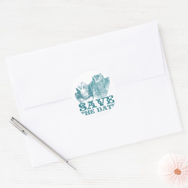 Bluestone Teal Western Horse Ranch Farm Wedding Classic Round Sticker (Envelope)