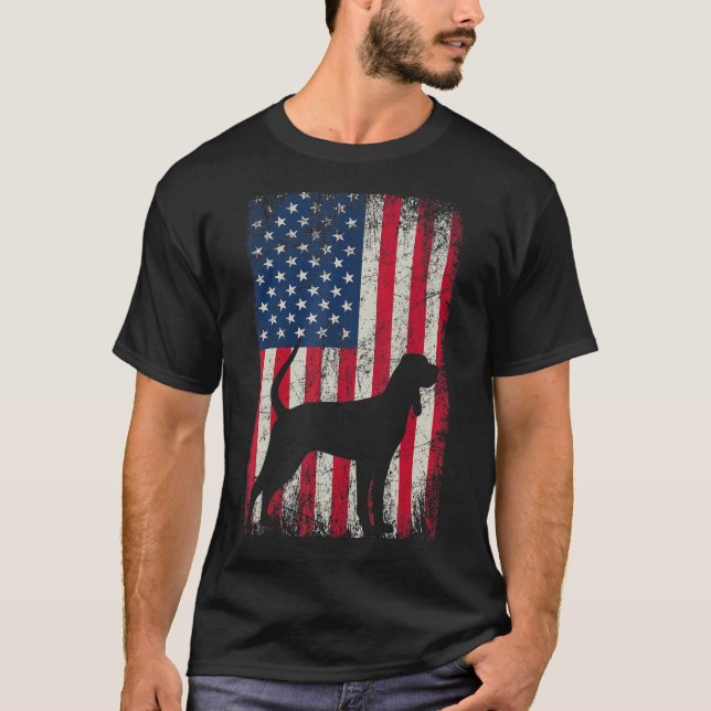 Bluetick Coonhound 4th July American Usa Flag Dog  T-Shirt (Front)