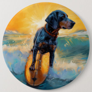 Bluetick Coonhound Beach Surfing Painting  6 Cm Round Badge