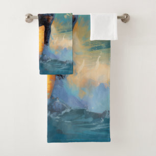 Bluetick Coonhound Beach Surfing Painting  Bath Towel Set