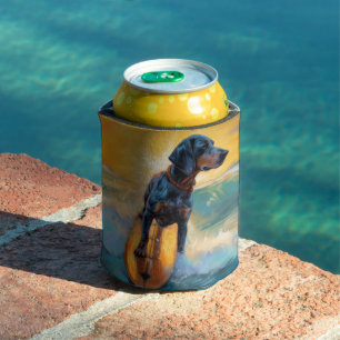 Bluetick Coonhound Beach Surfing Painting  Can Cooler