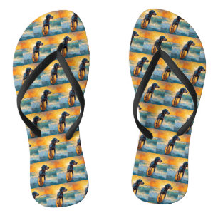 Bluetick Coonhound Beach Surfing Painting  Flip Flops