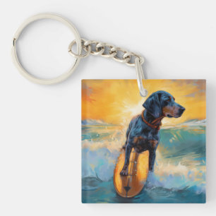 Bluetick Coonhound Beach Surfing Painting  Key Ring