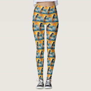Bluetick Coonhound Beach Surfing Painting Leggings