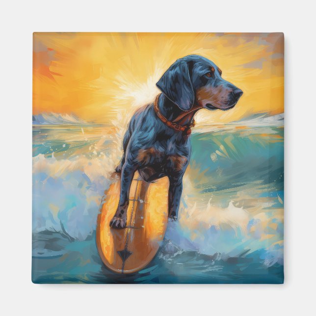 Bluetick Coonhound Beach Surfing Painting  Magnet (Front)