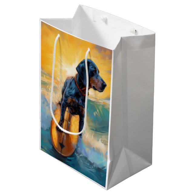 Bluetick Coonhound Beach Surfing Painting  Medium Gift Bag (Front Angled)